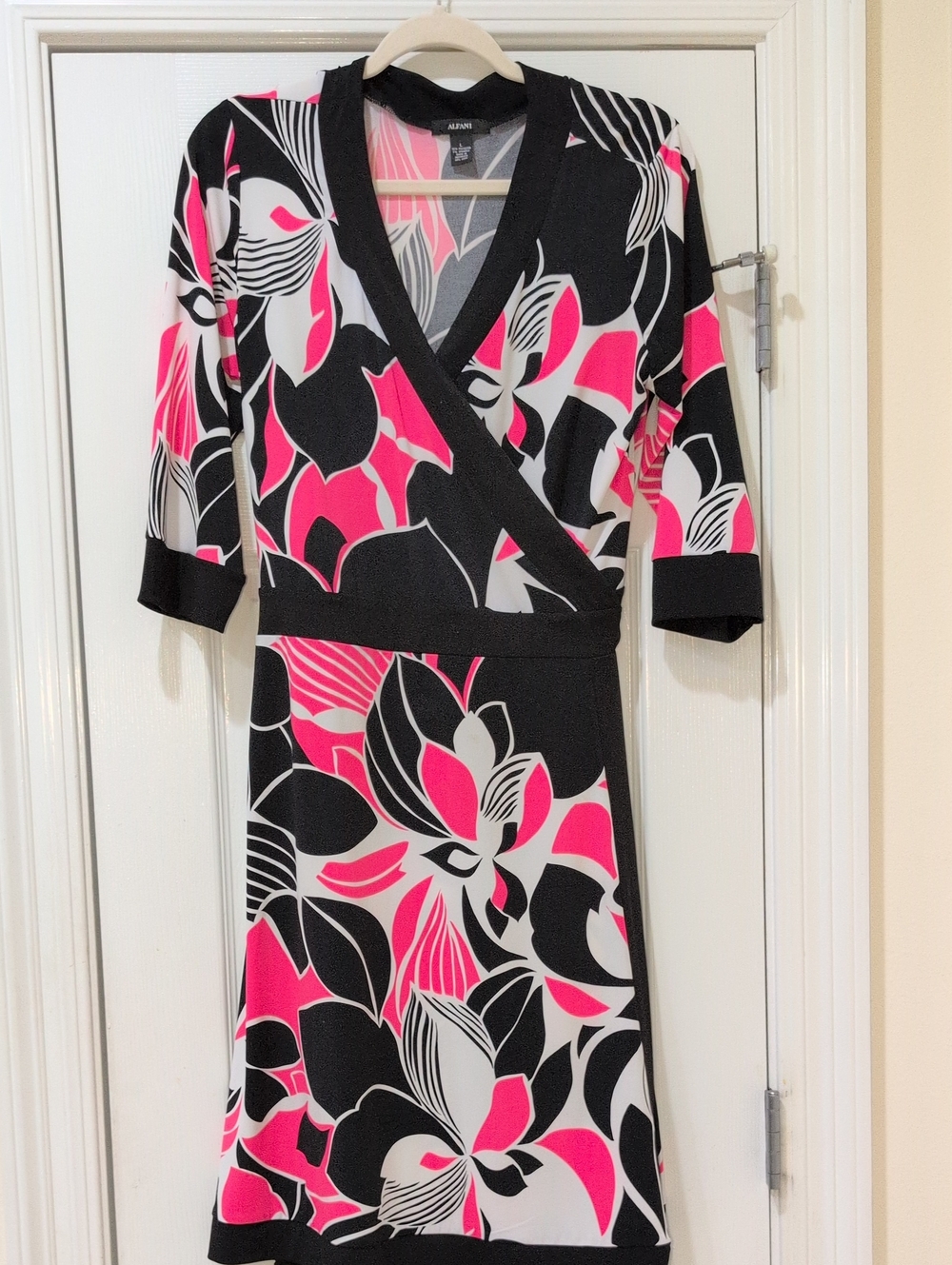Alfani Black, Hot Pink & White Floral Wrap-Style Dress